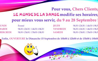Nouveaux horaires en septembre !